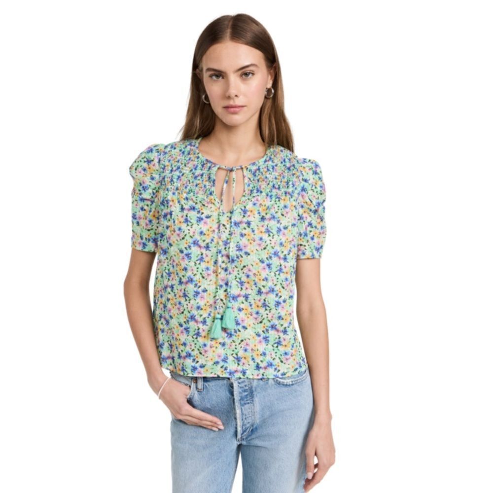 Shoshanna Kira Top in Spring Green Multi Floral with Smocking, Size Small. NWT! - Picture 4 of 16